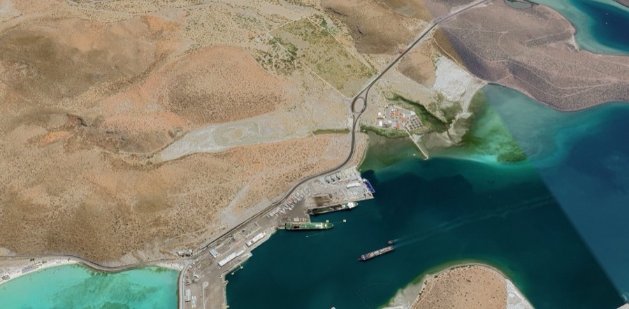 Aerial view across the Port of Pichilingue