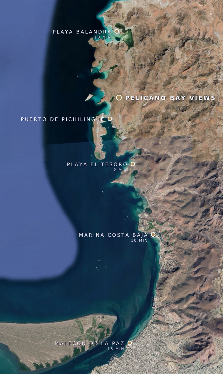 Map locating Pelícano Bay Views on the Pichilingue-Balandra corridor